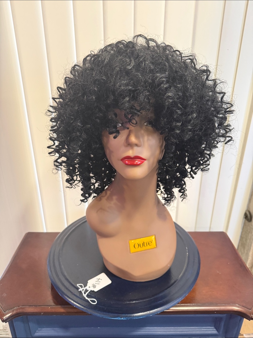 #114 Black Curly Synthetic Wig with Full Bangs